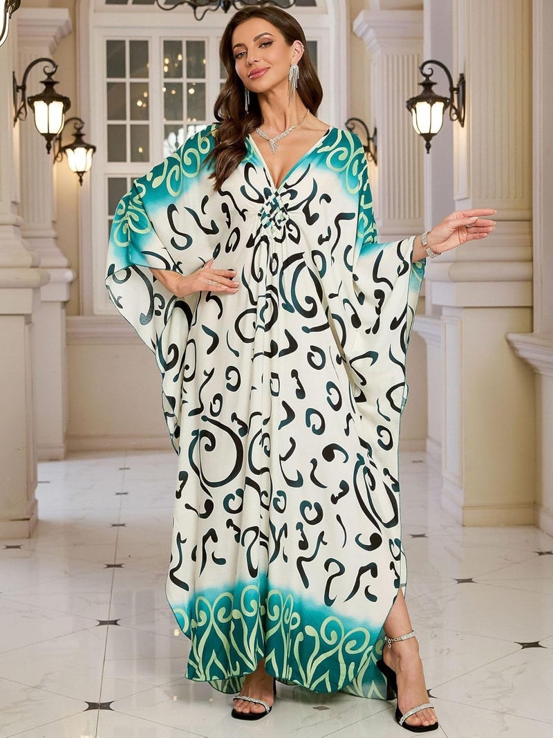 KEYLORTING Women’s Kaftan Beach Cover Up Dress Plus Size Summer Swimsuit Loungewear Maxi Dress - Image 4
